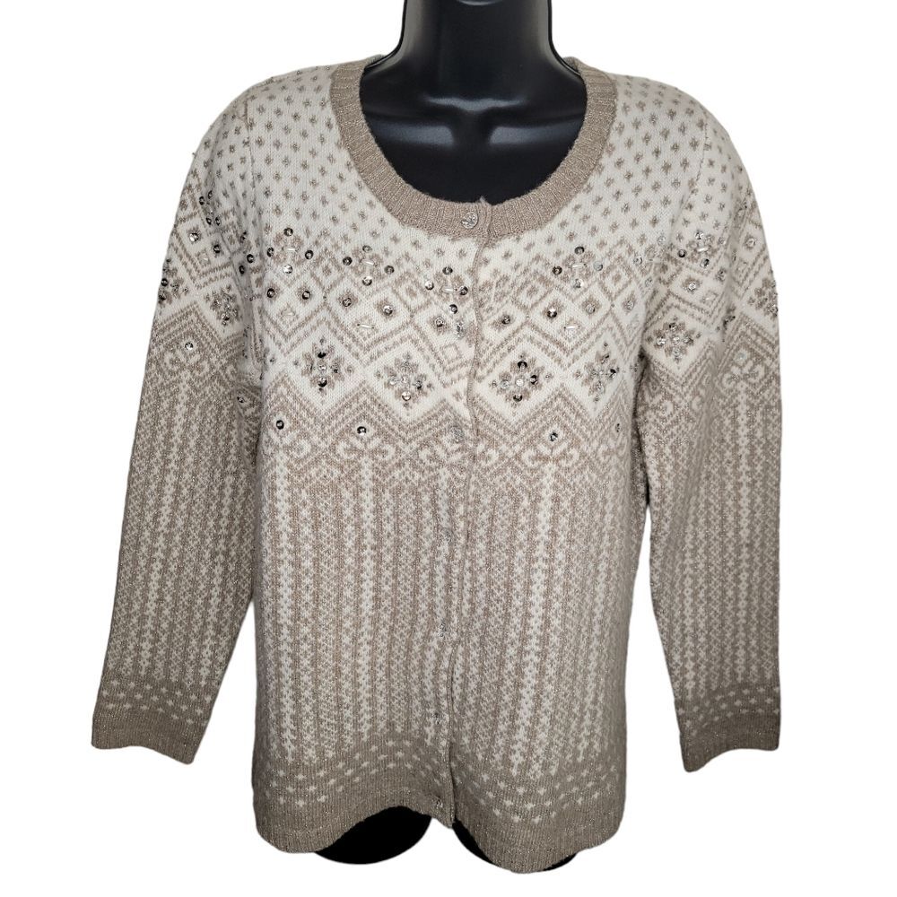 Telluride Clothing Co. Lambs Wool Blend beaded cardigan sweater Large